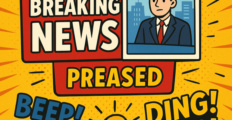 Cartoon-Style Breaking News Alert with Image AI image